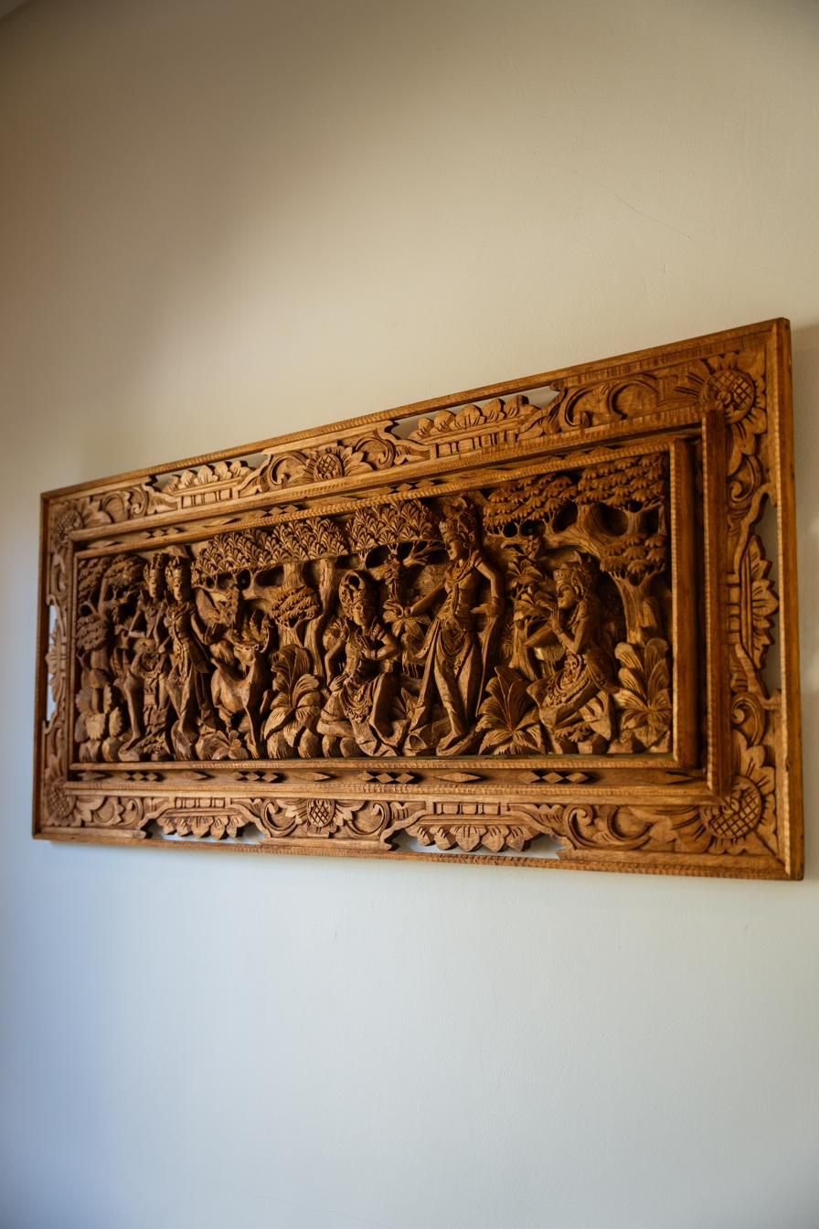 Hand-carved Balinese wooden panel