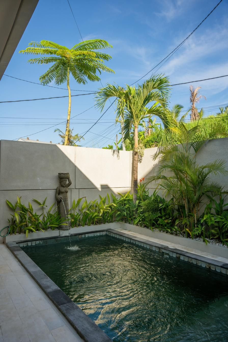 Private pool with Balinese stone fountain at Niva Sanctuary Rangkan