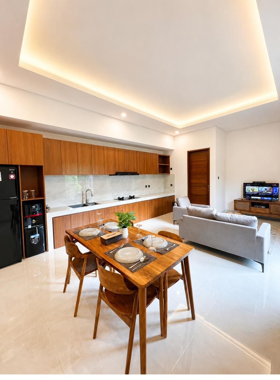Open living, dining and kitchen