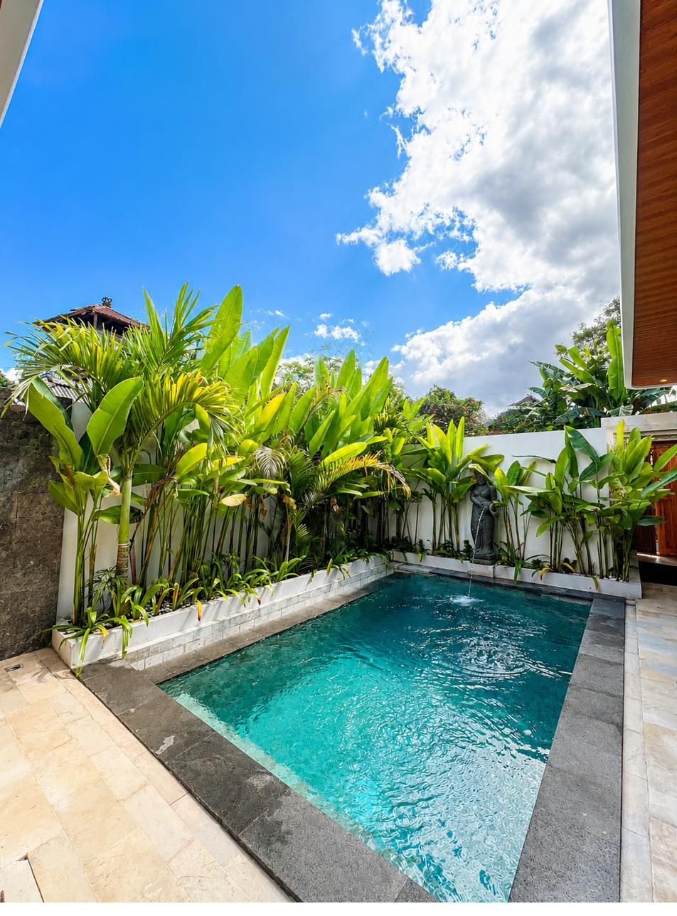Private pool with garden statue